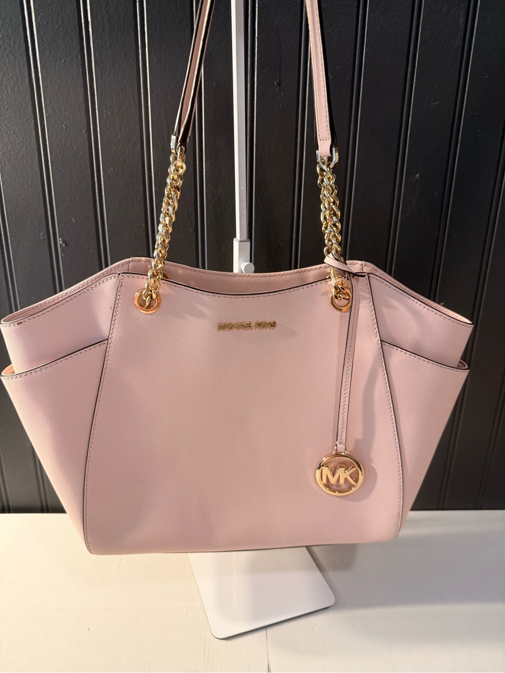 Michael Kors Pink Saffiano Leather Tote with Gold Chain